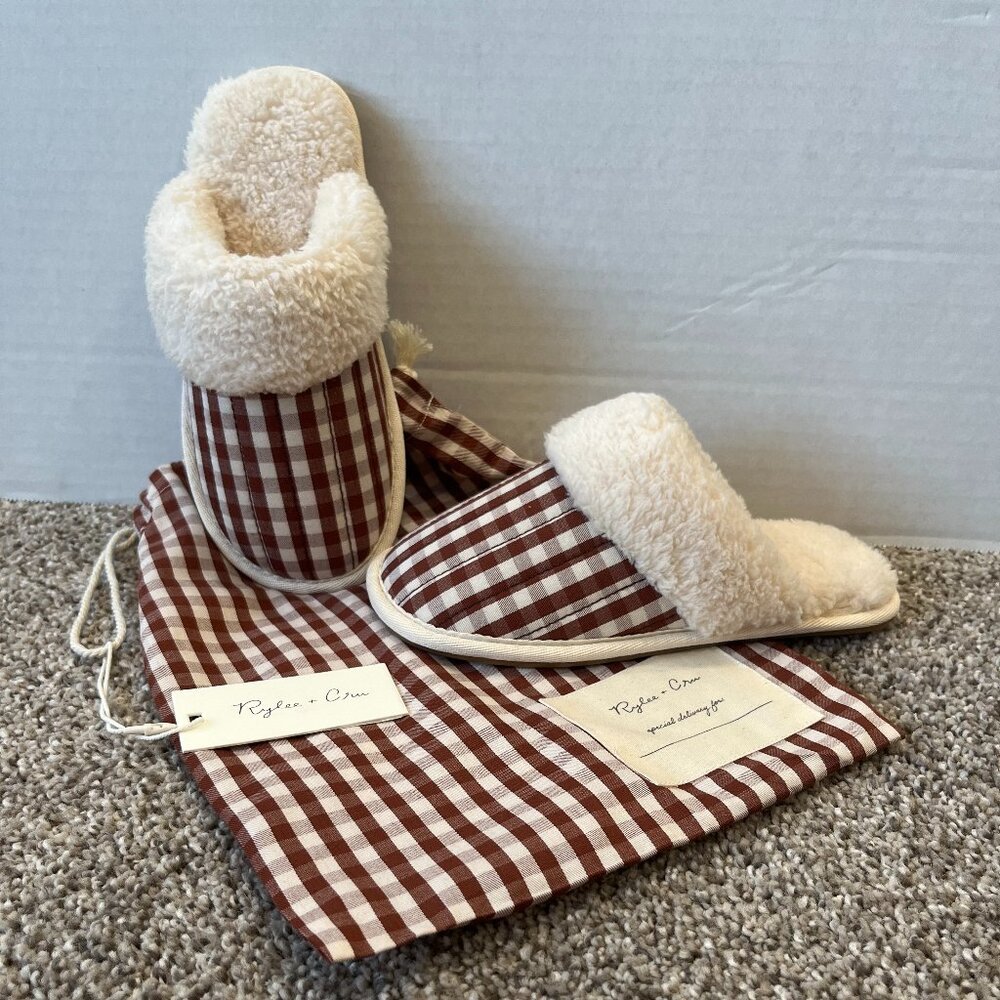 Kids - XS, S, M, L - NWT Rylee + Cru Brick Gingham Slippers with Gift Bag